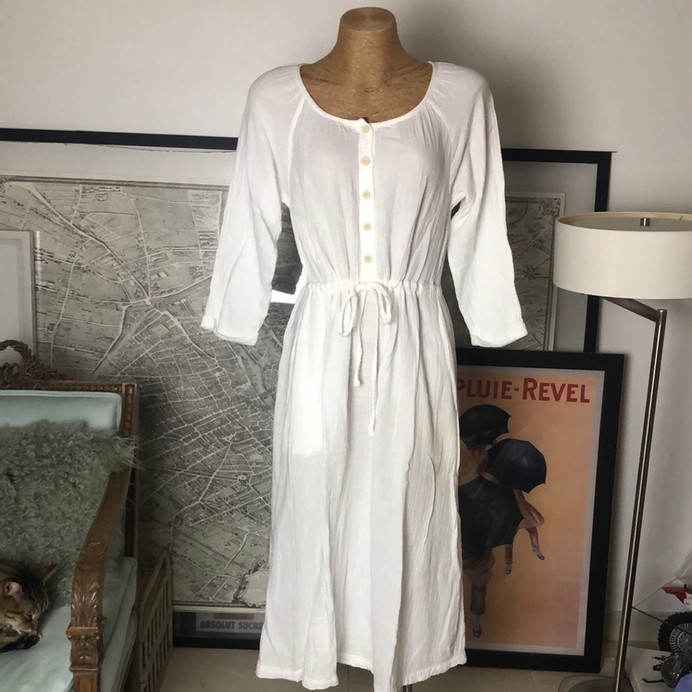 XIRENA White Button-Down Midi Dress Size S